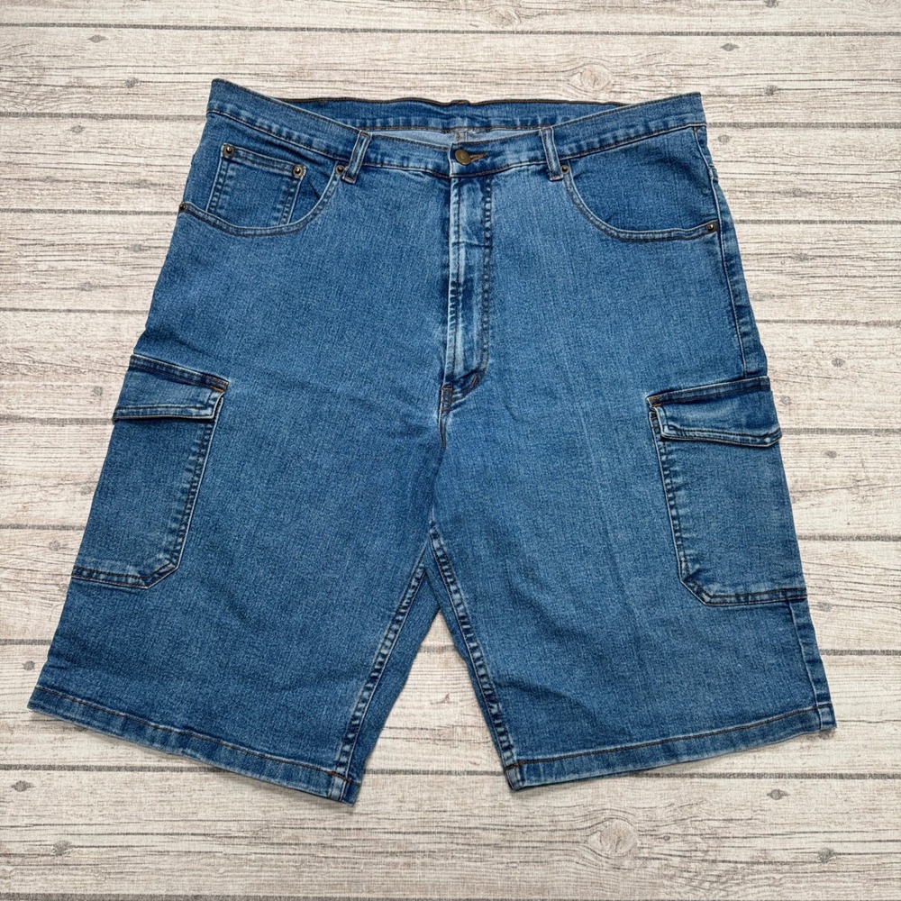 Akila Cargo Shorts Men's 42 Blue Denim Cotton Stretch Bermuda Utility Workwear